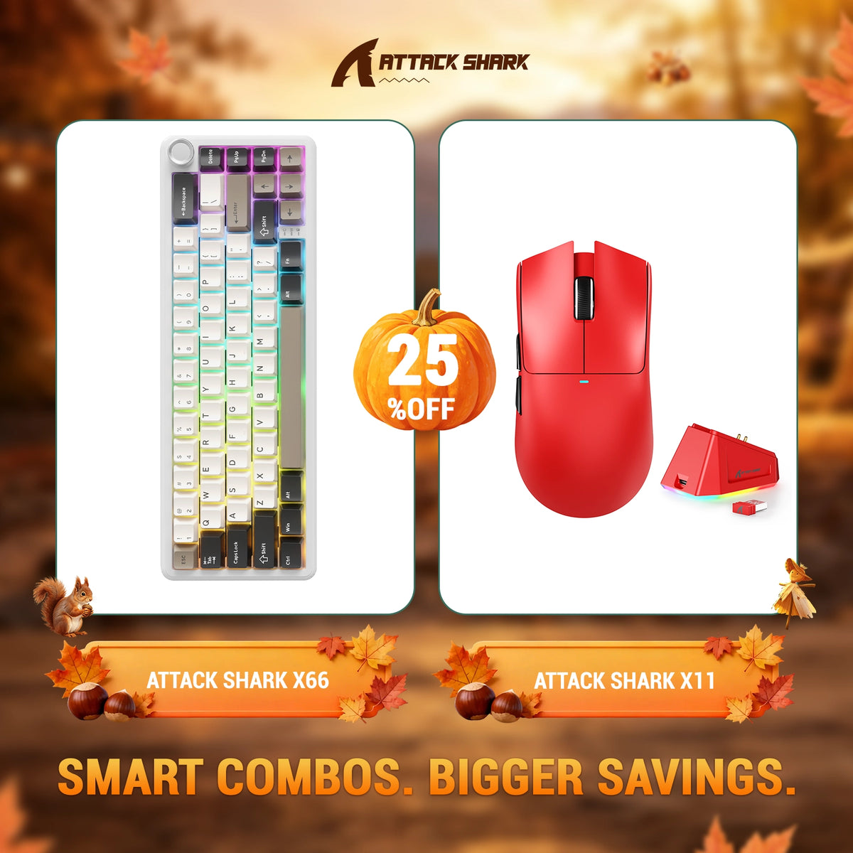 ATTACK SHARK X66 Wireless Mechanical Keyboard + X11 Wireless Gaming Mouse Bundle