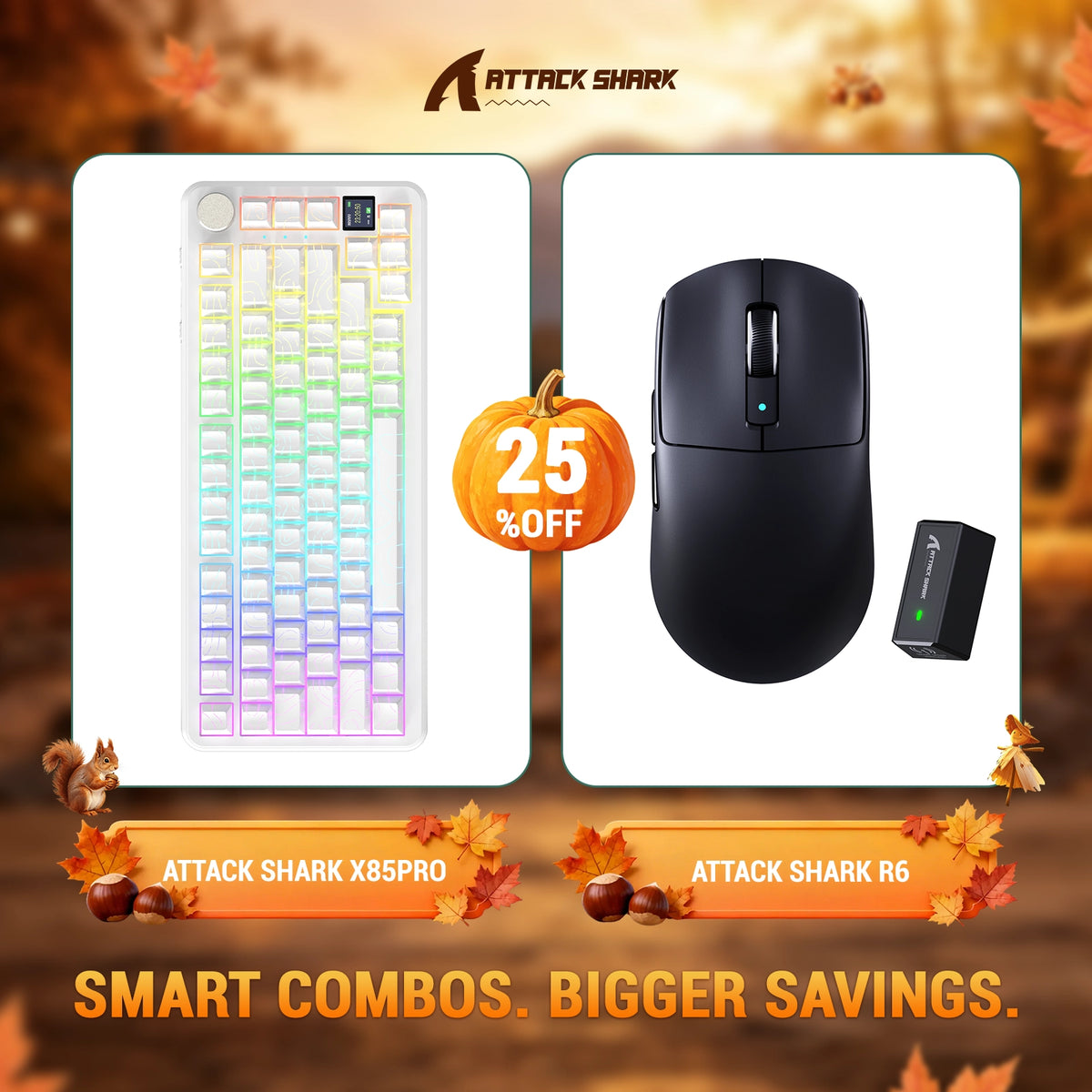 ATTACK SHARK X85 PRO Tri-mode Gasket Mechanical Keyboard + R6 Wireless Gaming Mouse Bundle
