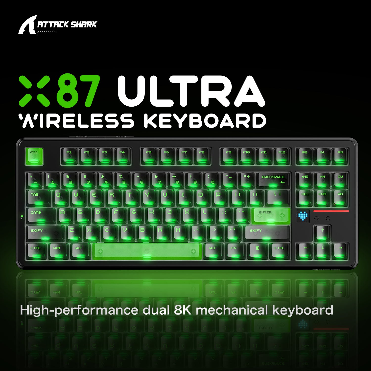 ATTACK SHARK X87 ULTRA Wireless Gaming Keyboard with 8KHz Receiver and RGB Coiled Cable