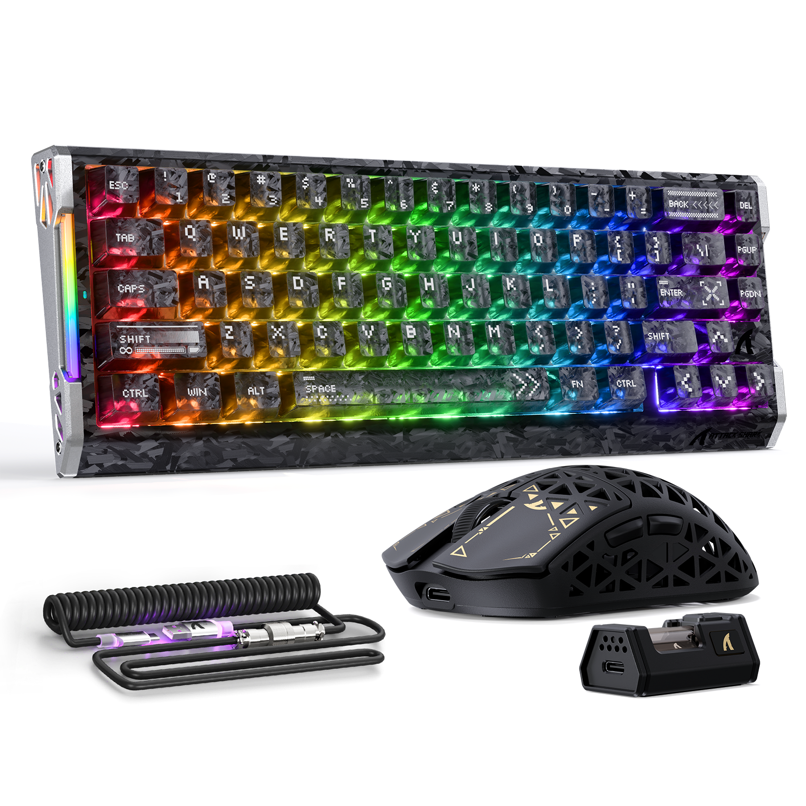 ATTACK SHARK R68 HE & R5 ULTRA Carbon Fiber Gaming Bundle With C01 ULTRA Coiled Cable