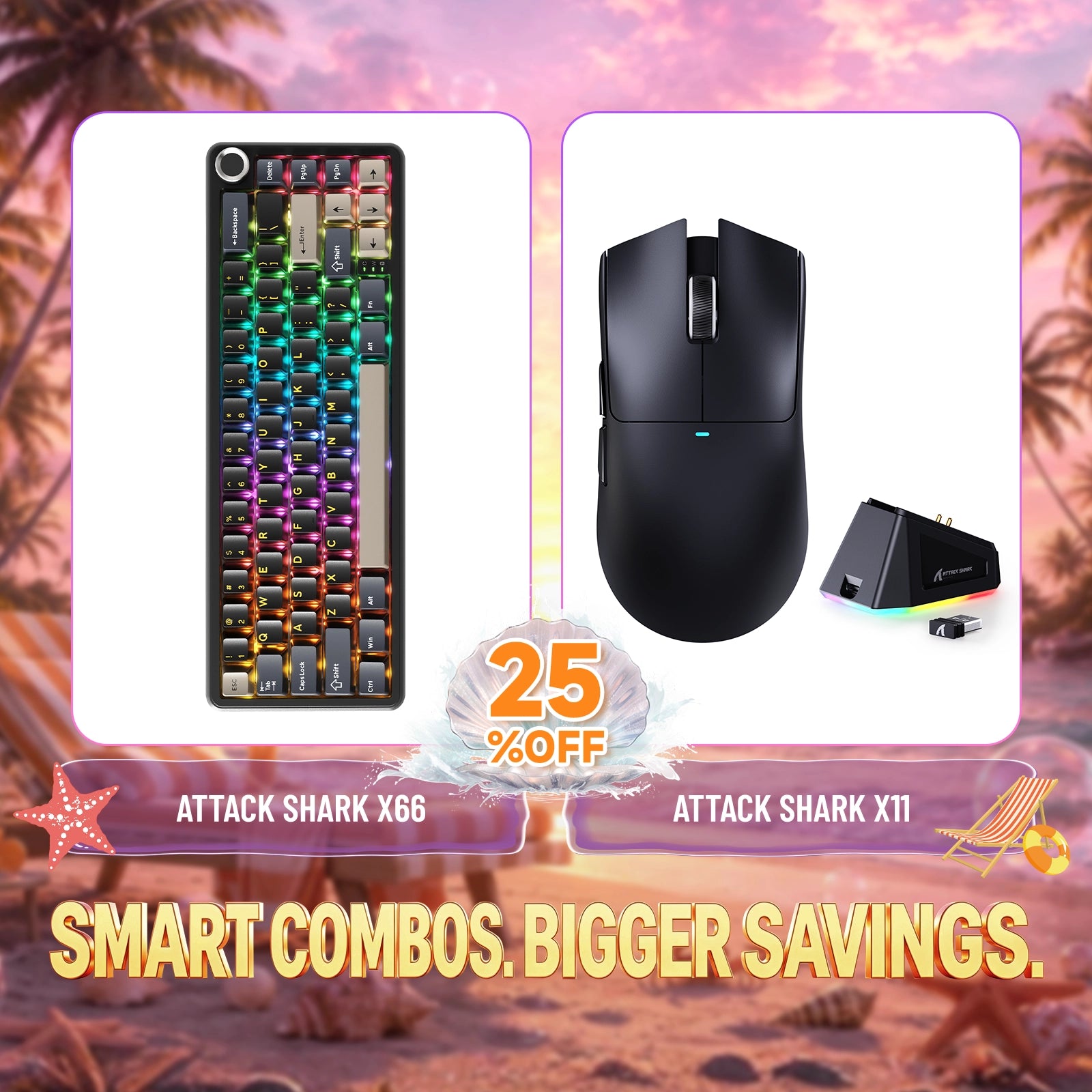 ATTACK SHARK X66 RGB wireless mechanical keyboard and X11 wireless gaming mouse bundle, 25% off
