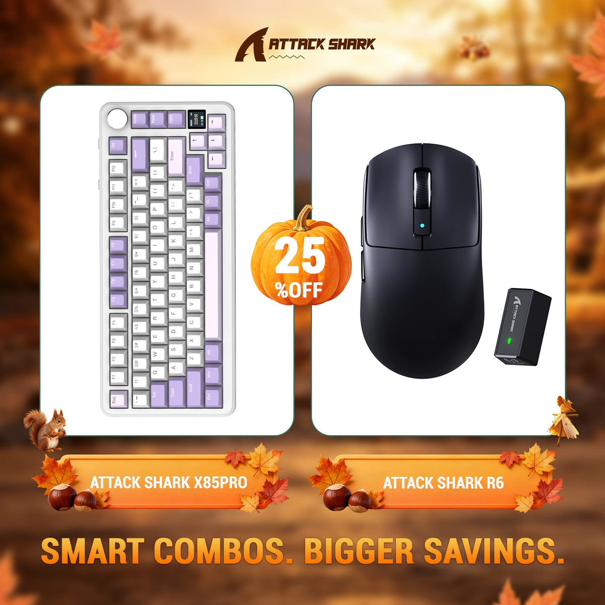 ATTACK SHARK X85 PRO Tri-mode Gasket Mechanical Keyboard + R6 Wireless Gaming Mouse Bundle