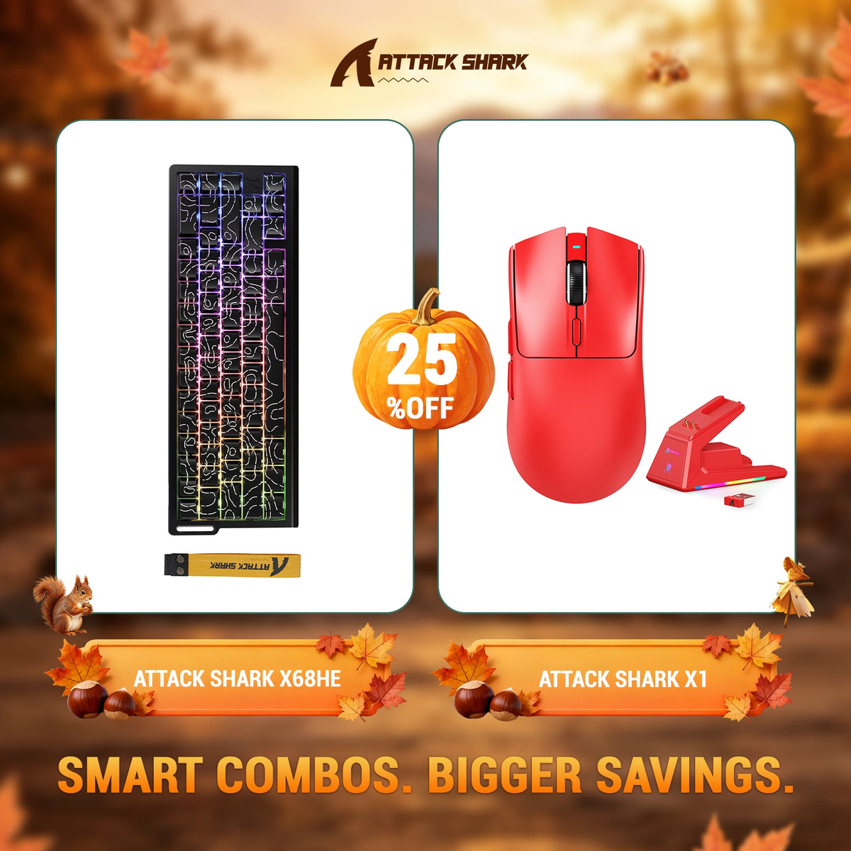 ATTACK SHARK X68HE Rapid Trigger Keyboard + X1 Wireless Gaming Mouse Bundle