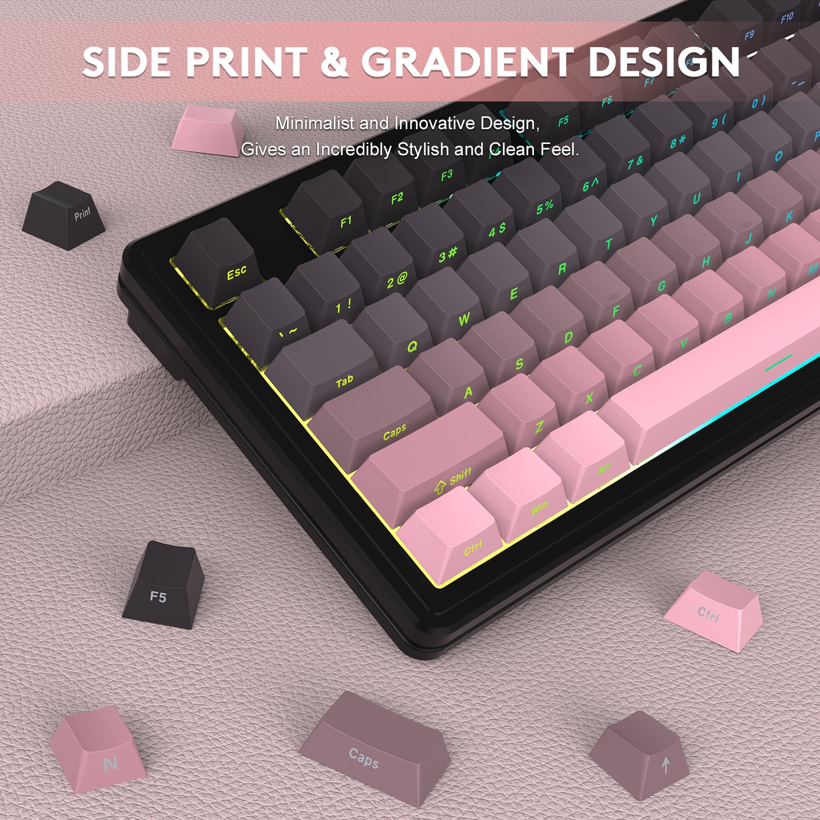 ATTACK SHARK M87PRO keyboard, side print PBT keycaps, gradient color scheme, minimalist and stylish.