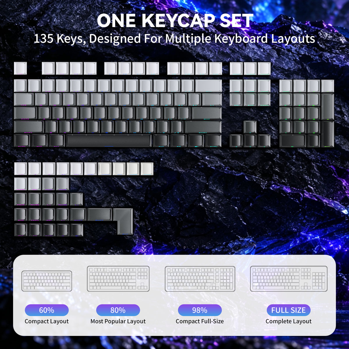 ATTACK SHARK SK06 135 Keys Shine-Through Keycaps, ANSI/ISO