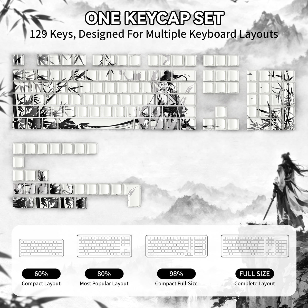 ATTACK SHARK SK02 129 Keys PBT Side-Printed Keycaps, ANSI/ISO, Knight-Errant