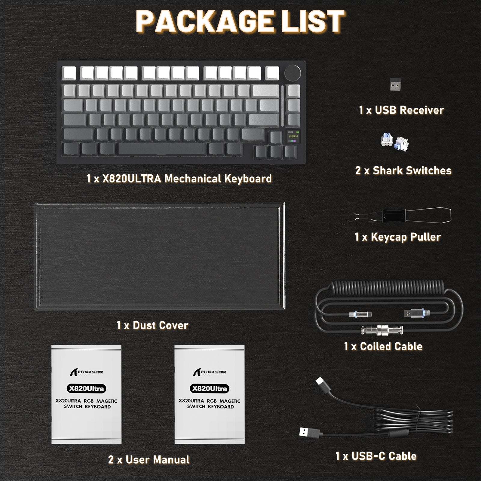 ATTACK SHARK X820ULTRA Mechanical Keyboard with C01ULTRA Coiled Cable