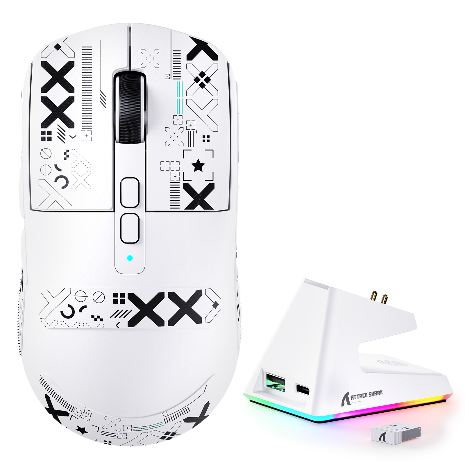 ATTACK SHARK X6 gaming mouse with charging dock and RGB lighting