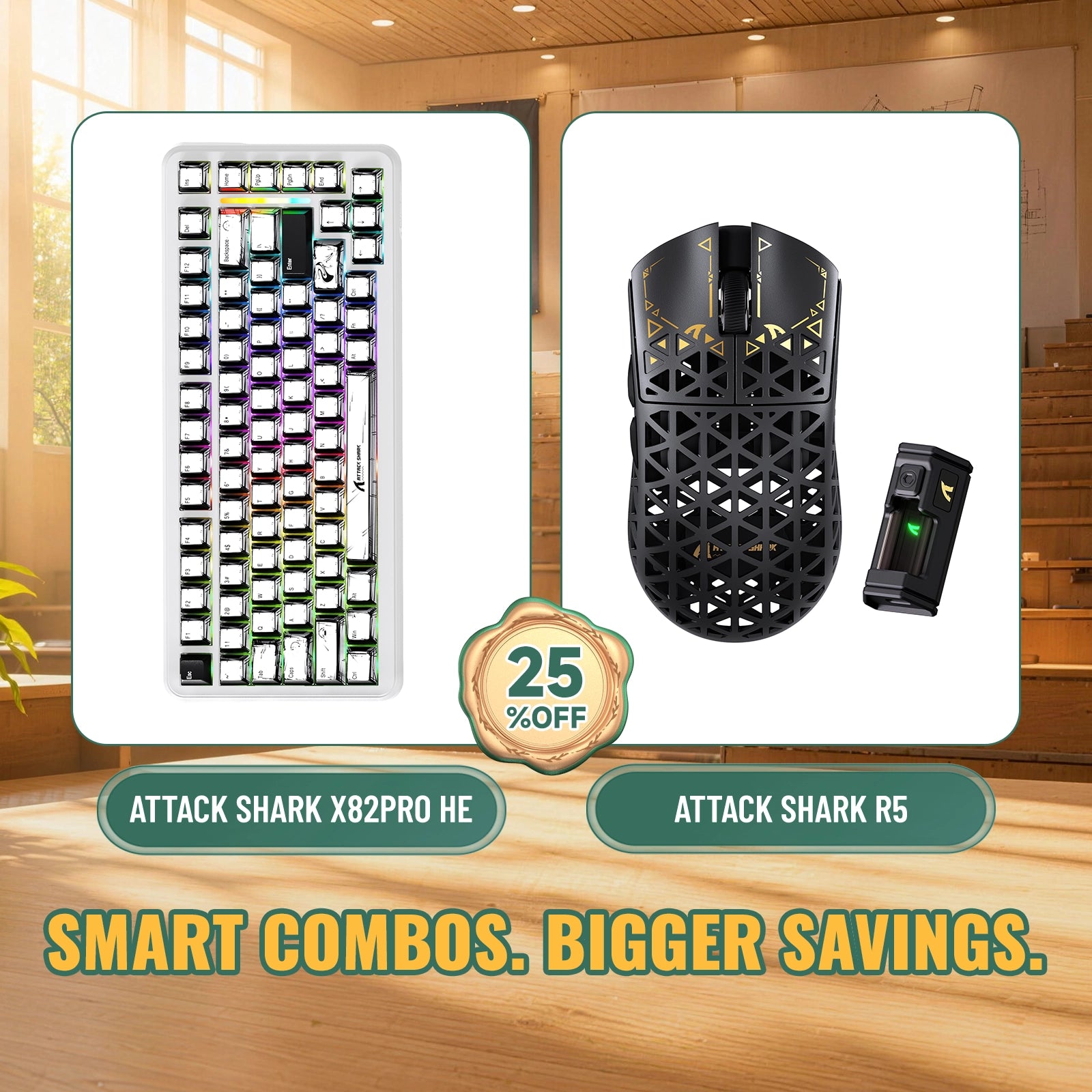 ATTACK SHARK X82PRO HE Rapid Trigger Keyboard + R5 Carbon Fiber Wireless Gaming Mouse Bundle