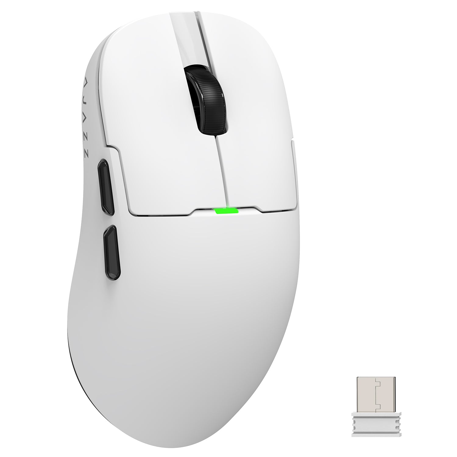 ATTACK SHARK x AJ159P white wireless gaming mouse with black scroll wheel and USB receiver