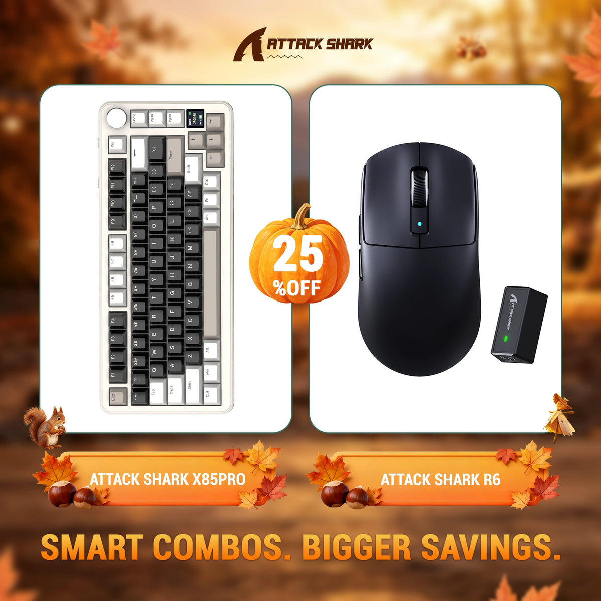 ATTACK SHARK X85 PRO Tri-mode Gasket Mechanical Keyboard + R6 Wireless Gaming Mouse Bundle