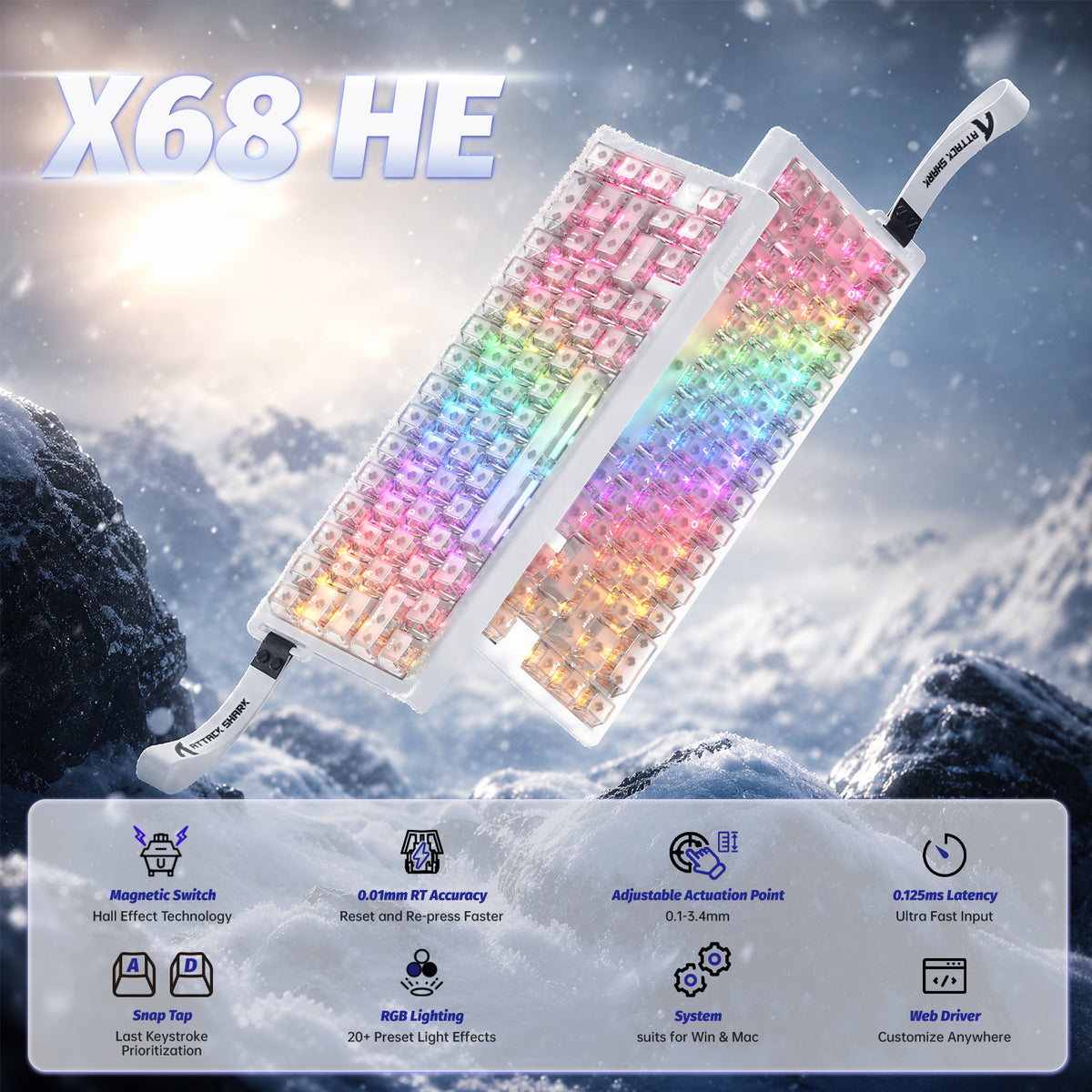 ATTACK SHARK X68 HE Rapid Trigger Keyboard Magnetic Switch