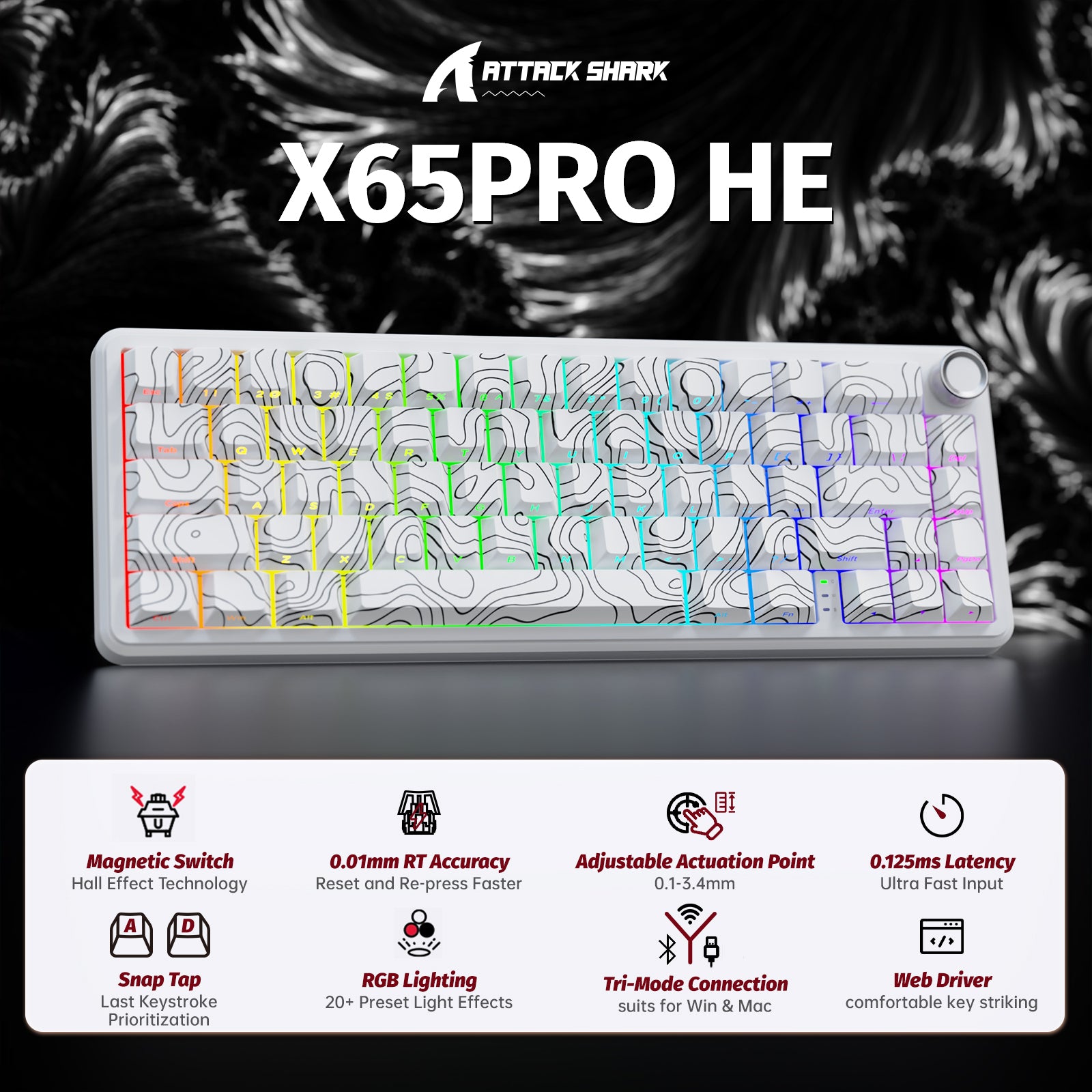 ATTACK SHARK X65PRO HE Wireless Rapid Trigger Keyboard Magnetic Switch