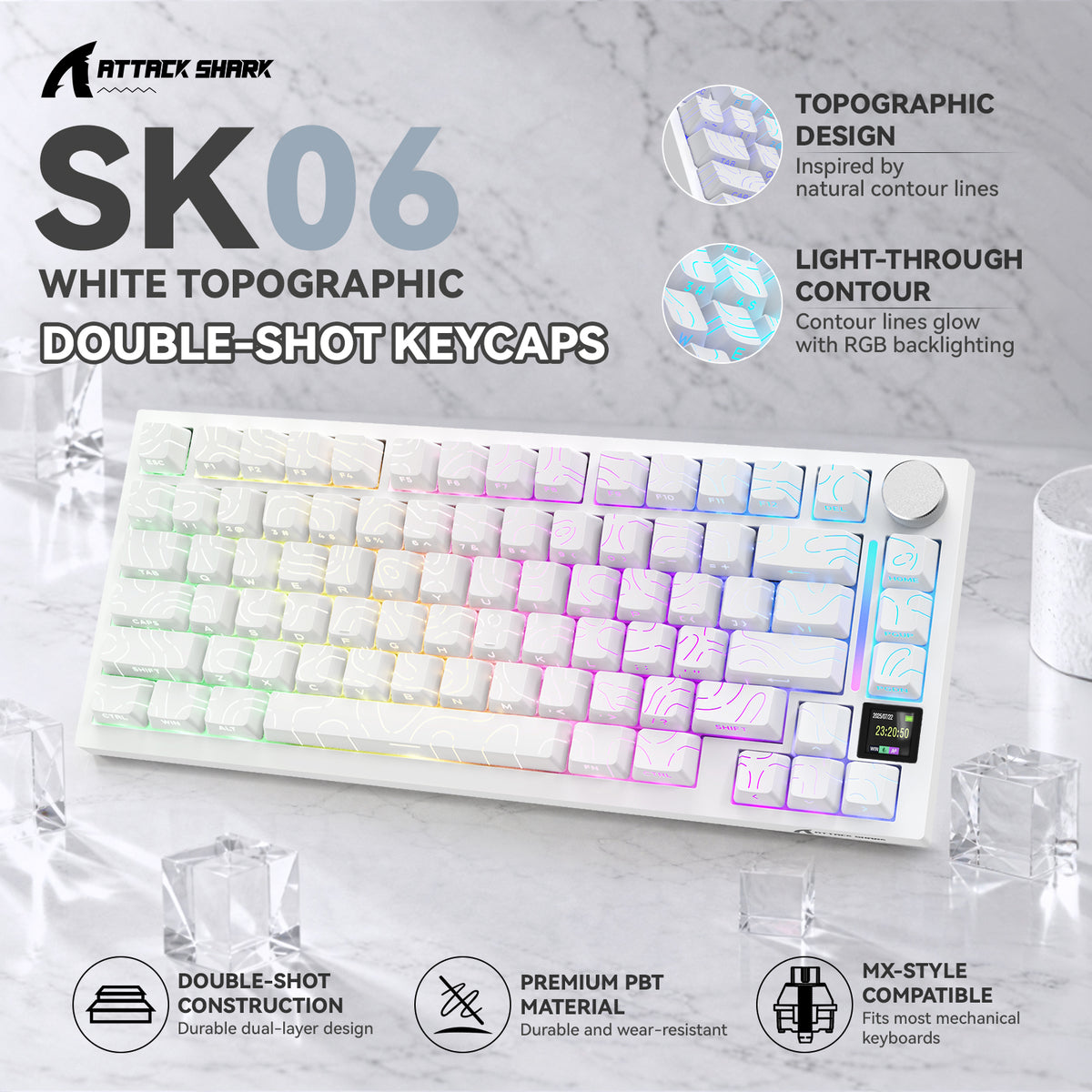 ATTACK SHARK SK06 135 Keys Shine-Through Keycaps, ANSI/ISO
