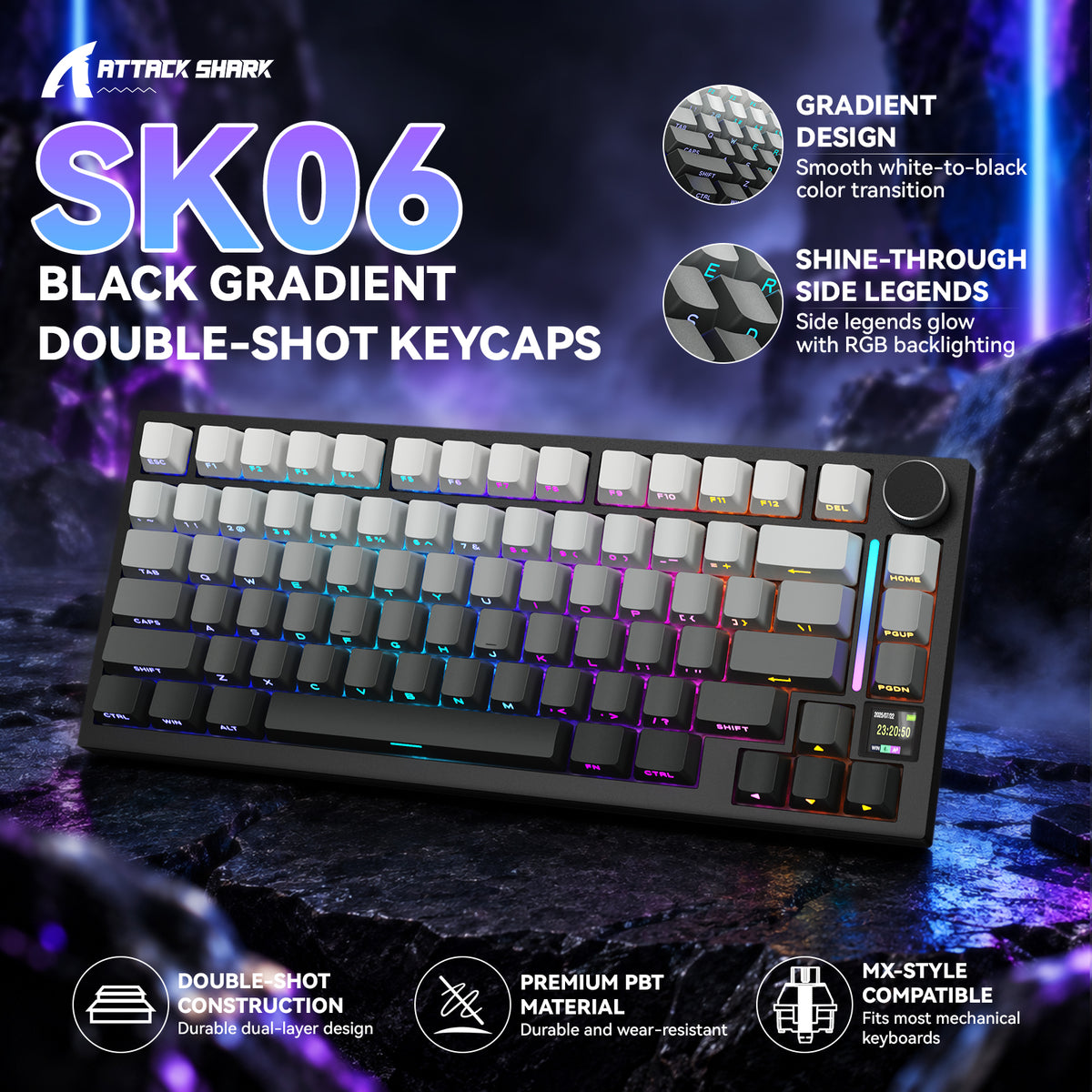 ATTACK SHARK SK06 135 Keys Shine-Through Keycaps, ANSI/ISO
