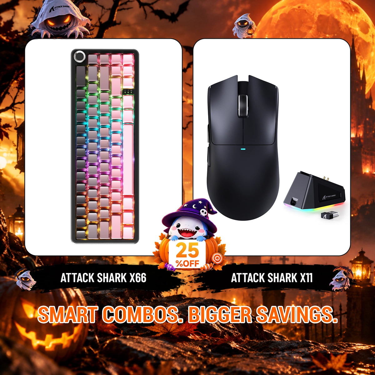 ATTACK SHARK X66 Wireless Mechanical Keyboard + X11 Wireless Gaming Mouse Bundle