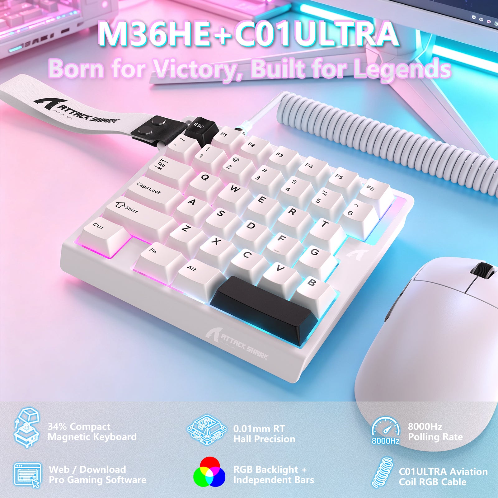 ATTACK SHARK M36 HE One-Handed Magnetic Switch Keyboard & C01 ULTRA LED Aviator Cable
