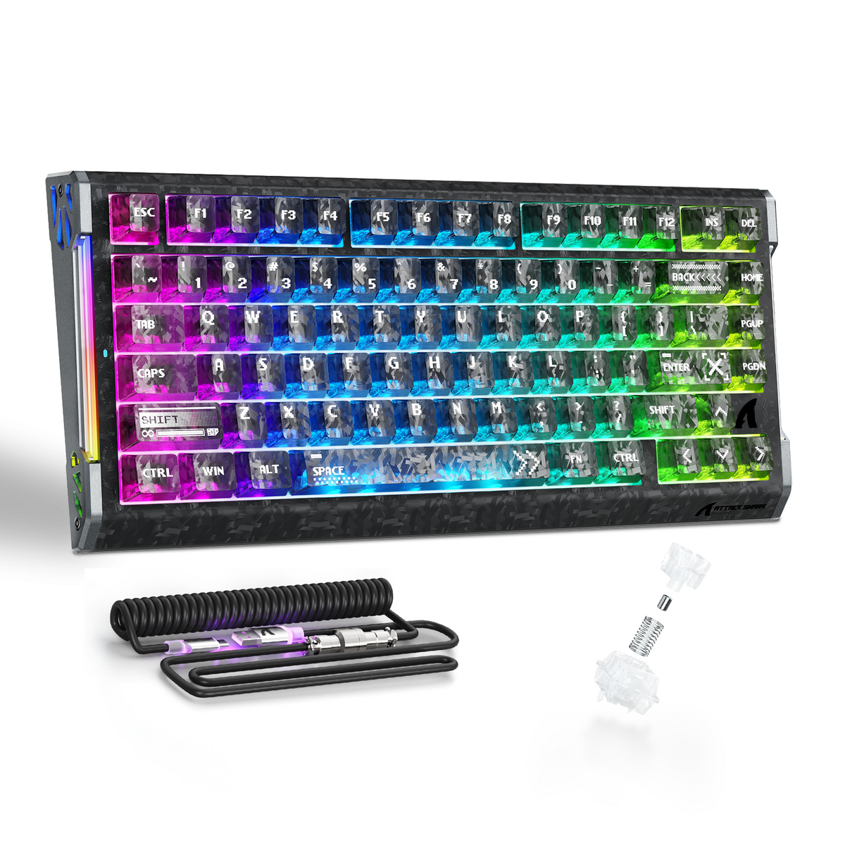 ATTACK SHARK R86 HE Carbon Fiber Wired Rapid Trigger Magnetic Switch Gaming Keyboard with C01 ULTRA RGB Coiled Cable