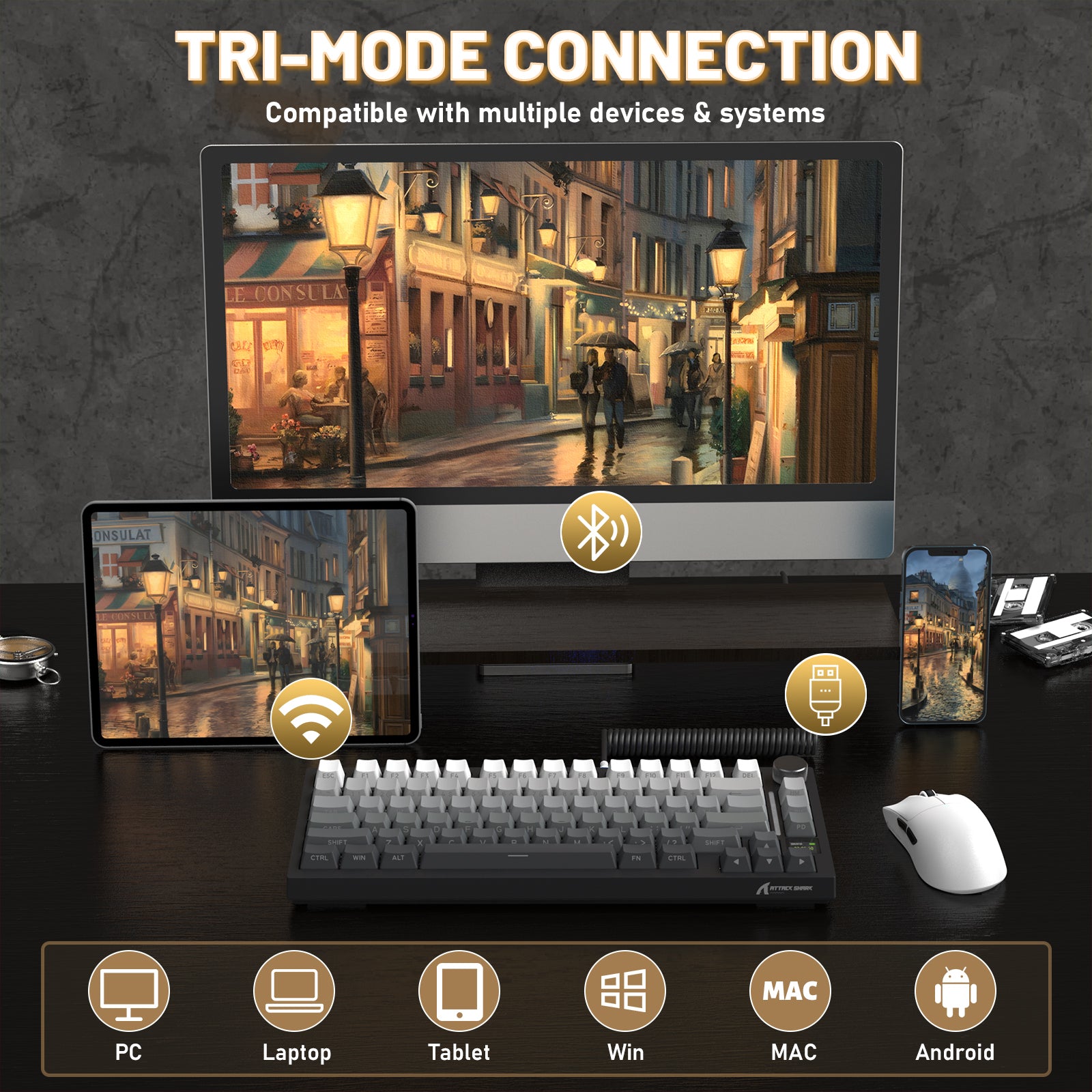 ATTACK SHARK X820ULTRA Mechanical Keyboard with C01ULTRA Coiled Cable