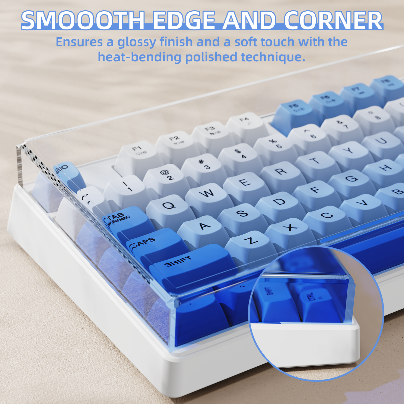 ATTACK SHARK 87 key keyboard cover with transparent acrylic protection and blue accents