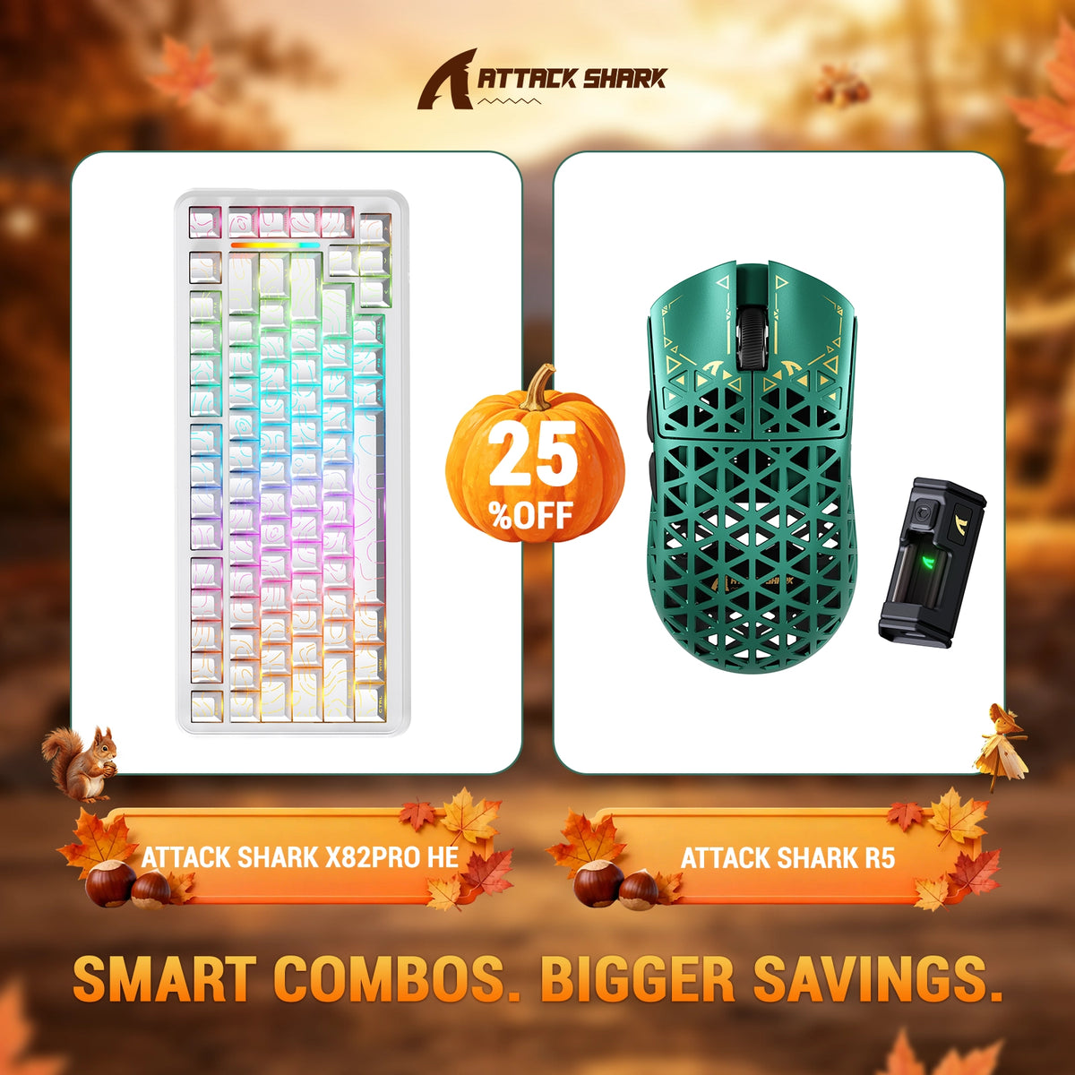 ATTACK SHARK X82 PRO HE Rapid Trigger Keyboard + R5 Carbon Fiber Wireless Gaming Mouse Bundle