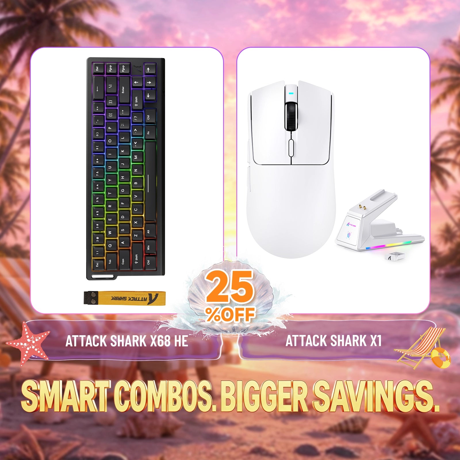 ATTACK SHARK X68HE Rapid Trigger Keyboard + X1 Wireless Gaming Mouse Bundle