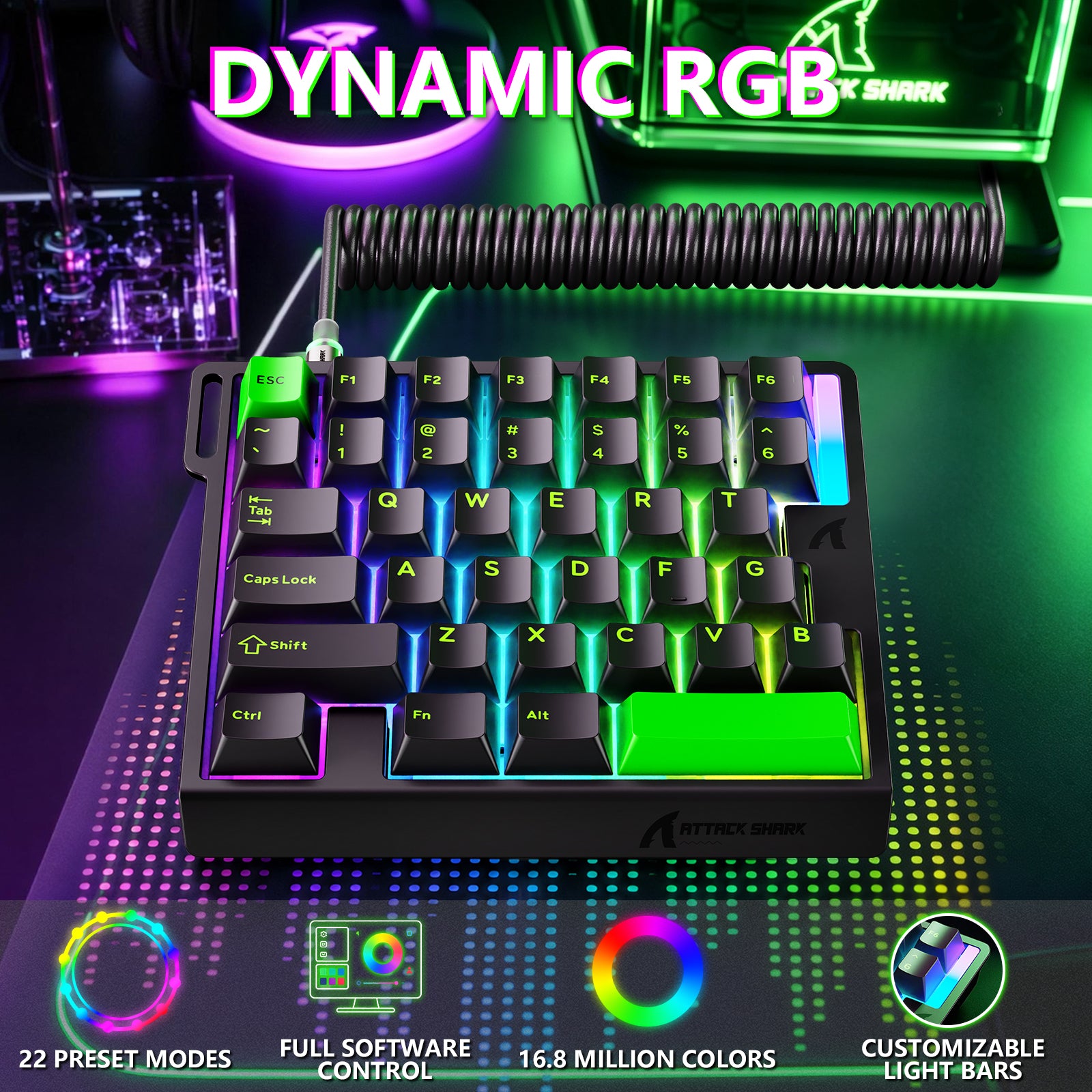 ATTACK SHARK M36 HE One-Handed Magnetic Switch Keyboard & C01 ULTRA LED Aviator Cable