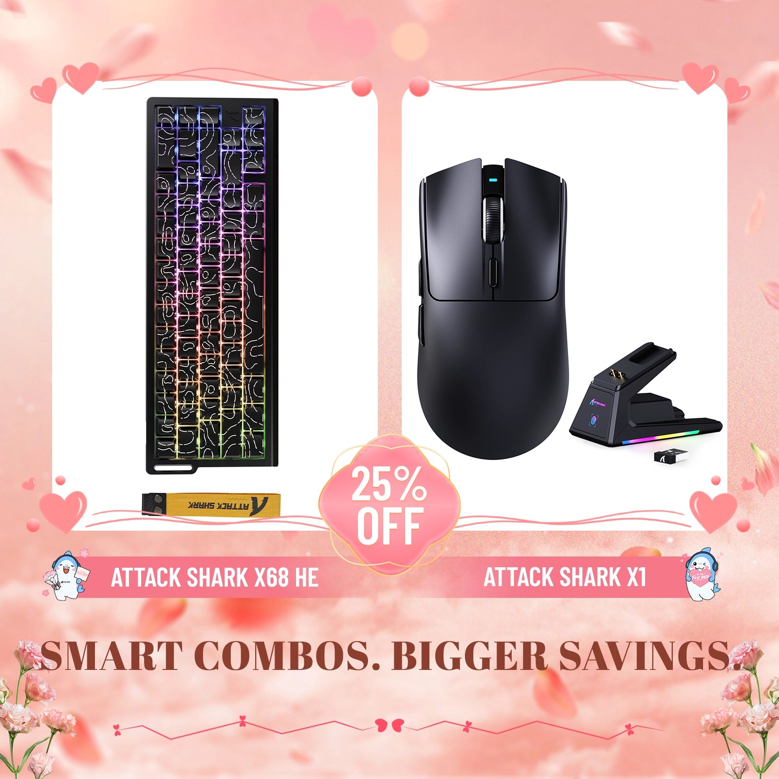 ATTACK SHARK X68HE Rapid Trigger Keyboard + X1 Wireless Gaming Mouse Bundle