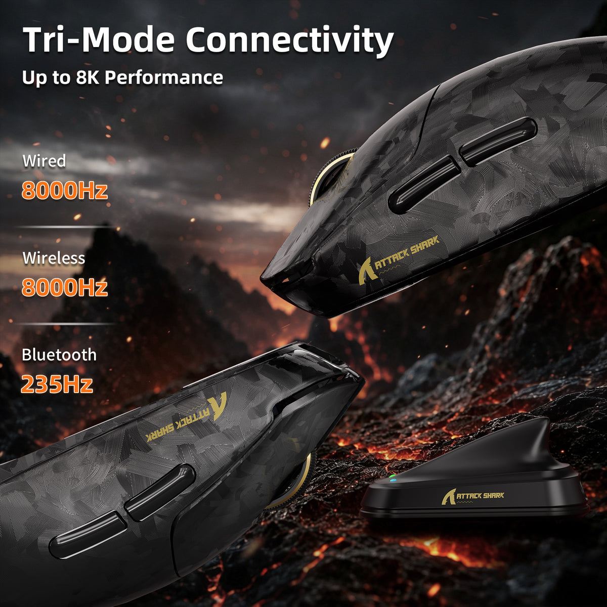 ATTACK SHARK RS3 ULTRA Carbon Fiber Wireless PAW3955MAX Gaming Mouse with C06 Ultra LED Cable