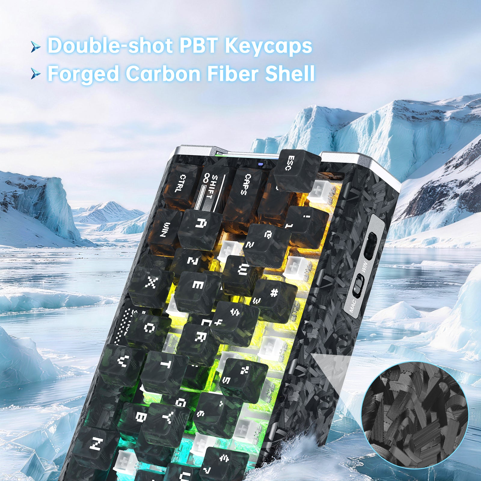 ATTACK SHARK R68 HE Carbon Fiber Wired Rapid Trigger Magnetic Switch Keyboard With C01 Ultra RGB Coiled Cable