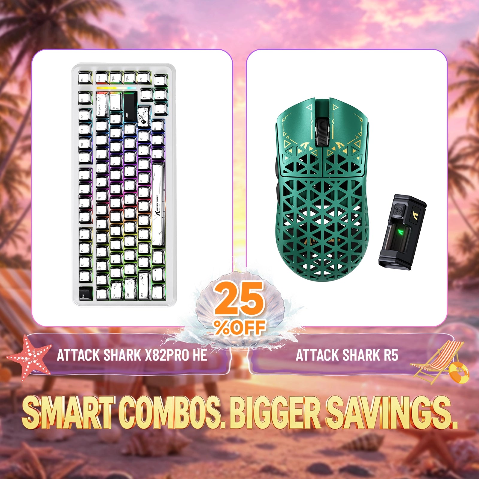 ATTACK SHARK X82PRO HE rapid trigger keyboard and R5 carbon fiber wireless gaming mouse bundle, 25% off