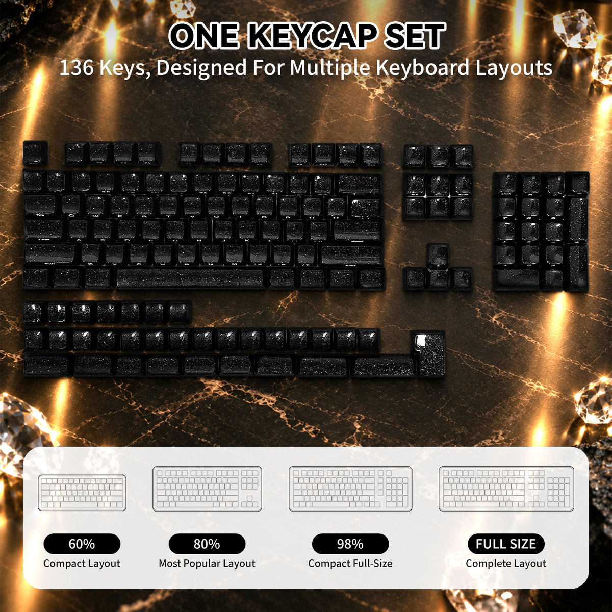 ATTACK SHARK SK03 136 Keys Crystal Keycaps, ASA Profile, ANSI/ISO