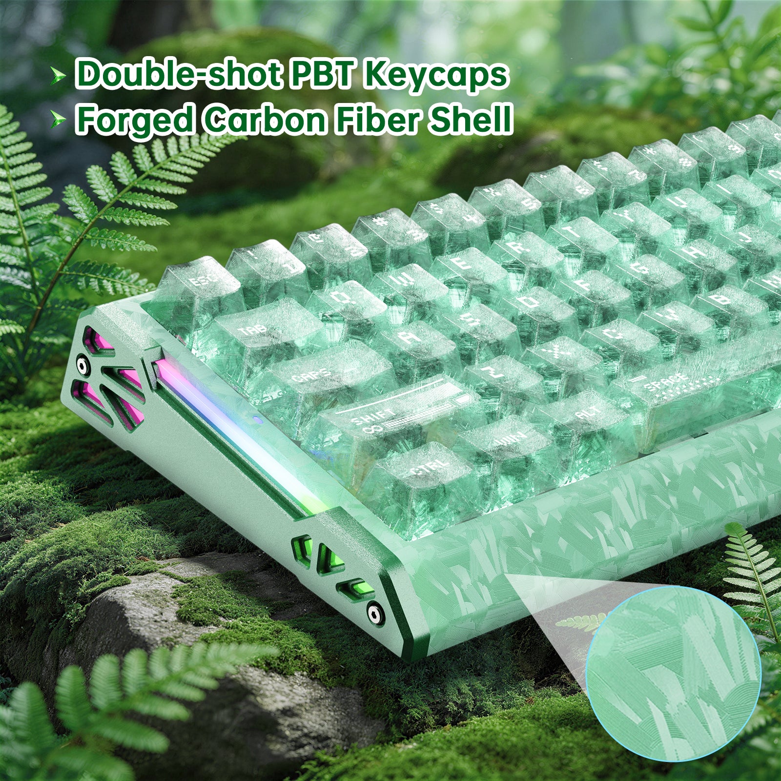 ATTACK SHARK R68 HE Carbon Fiber Wired Rapid Trigger Magnetic Switch Keyboard With C01 Ultra RGB Coiled Cable