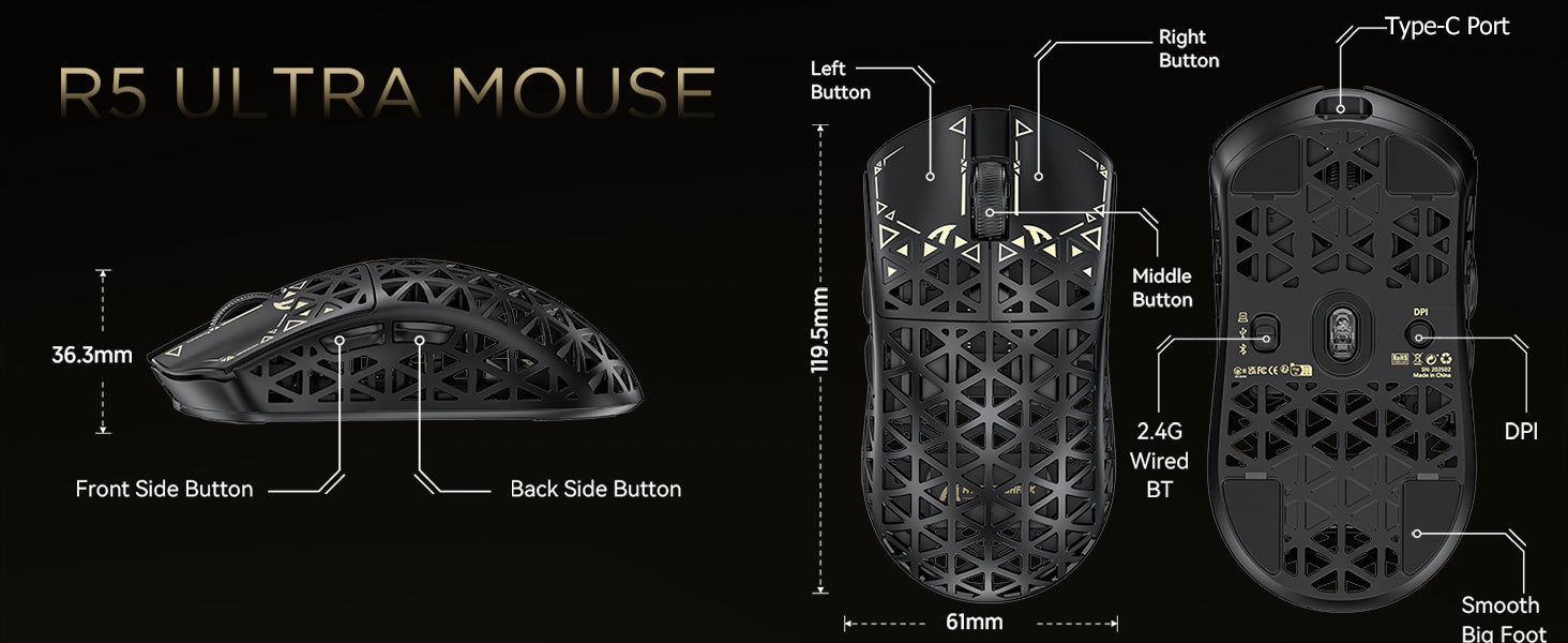 ATTACK SHARK R5 ULTRA Carbon Fiber Wireless 8K PAW3950MAX Gaming Mouse