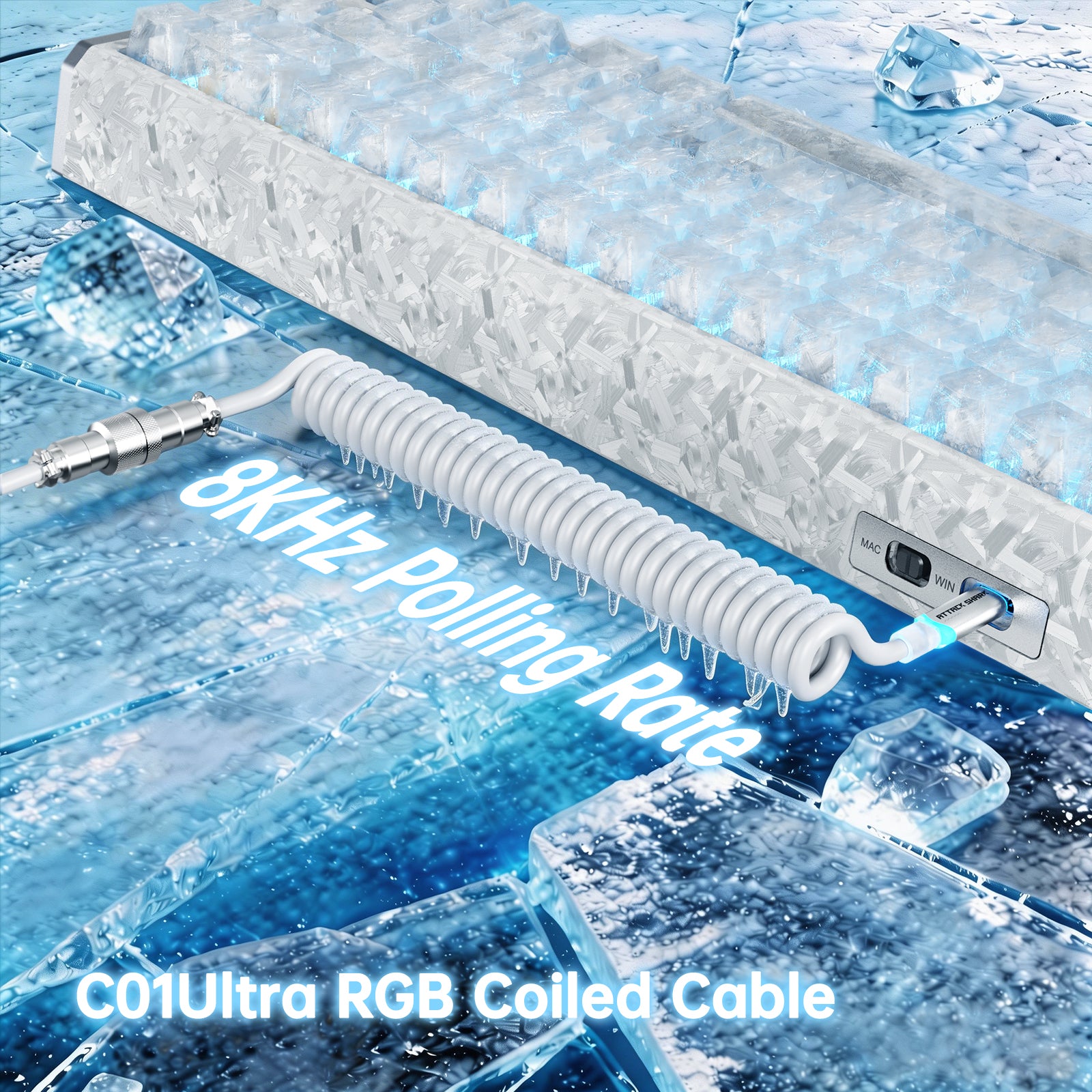 ATTACK SHARK R68 HE wired carbon fiber keyboard with C01 Ultra 8KHz RGB cable.