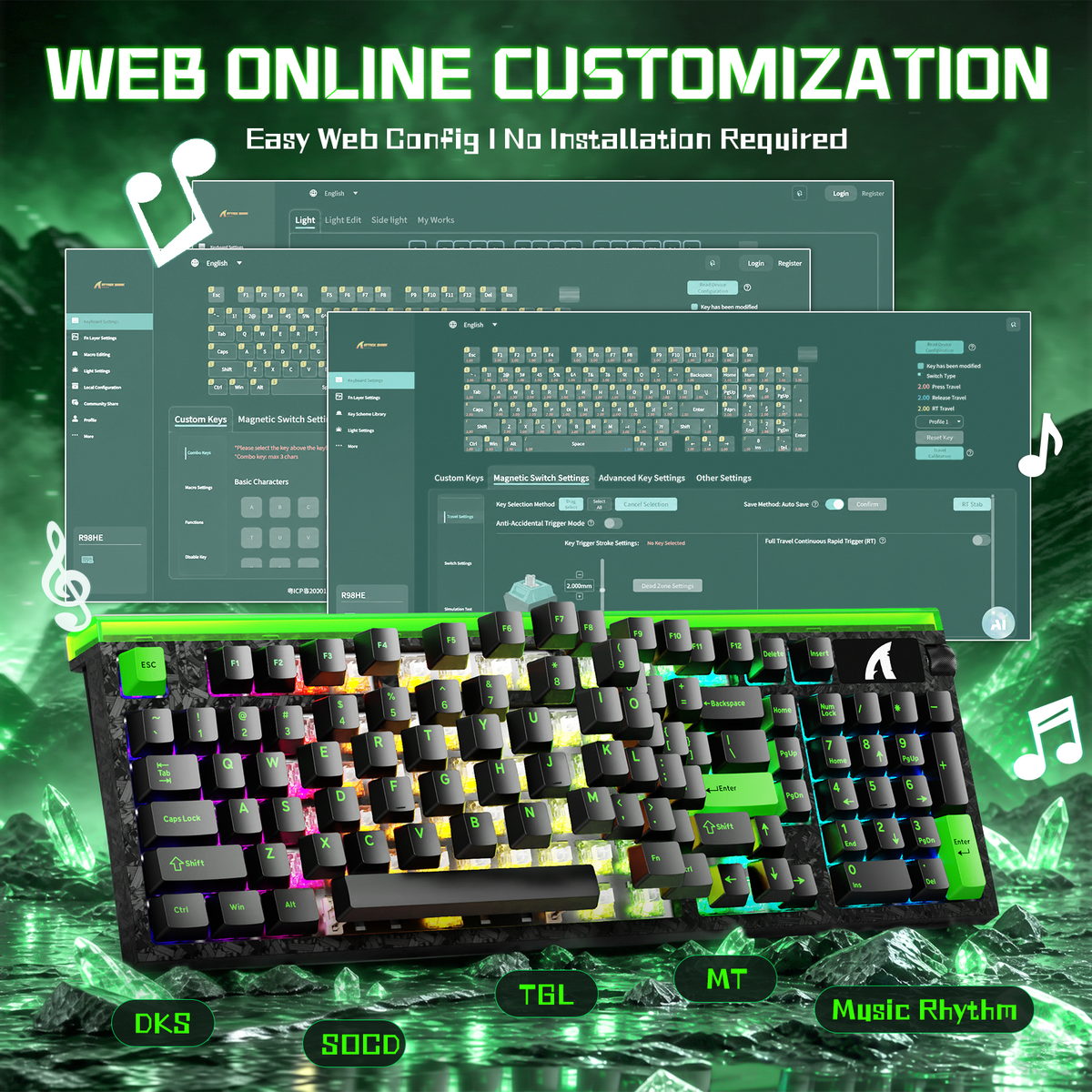 ATTACK SHARK R98 HE Carbon Fiber Wired Rapid Trigger Magnetic Switch Keyboard With C01 Ultra RGB Coiled Cable