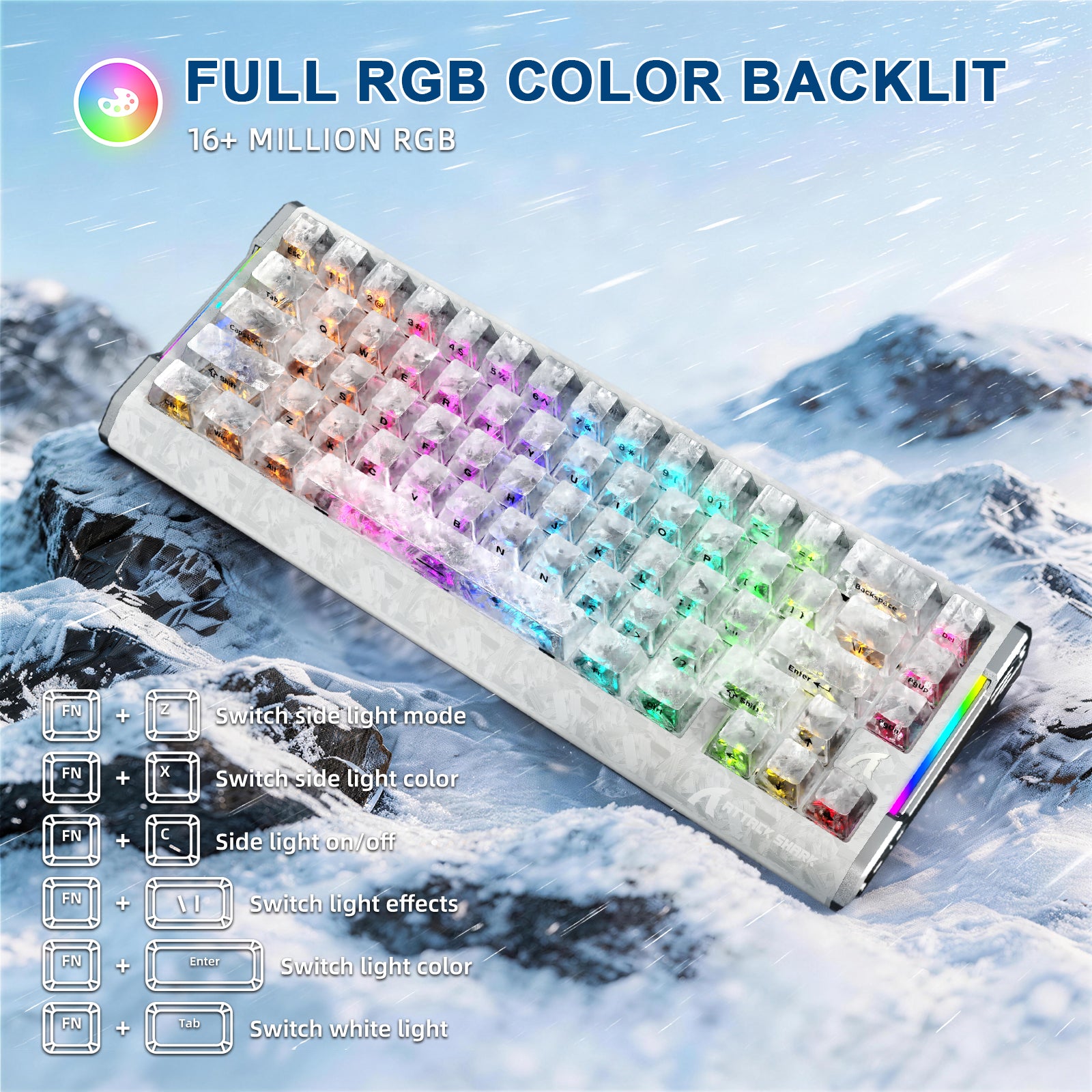 ATTACK SHARK R68 HE white 60% gaming keyboard with carbon fiber texture & RGB