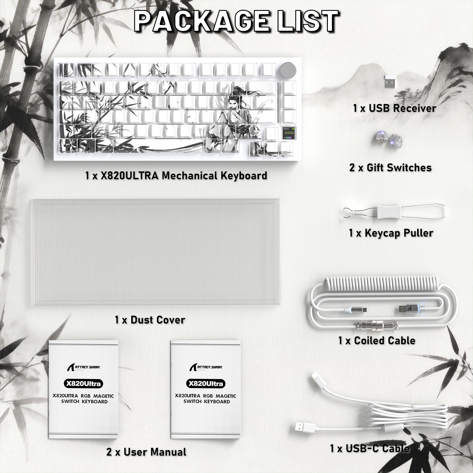 ATTACK SHARK X820ULTRA Mechanical Keyboard with C01ULTRA Coiled Cable