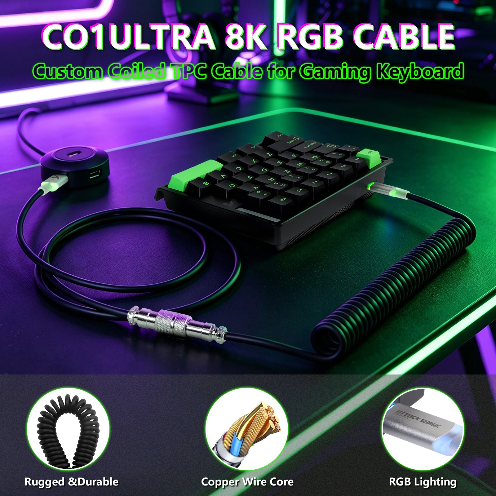 ATTACK SHARK M36 HE One-Handed Magnetic Switch Keyboard & C01 ULTRA LED Aviator Cable