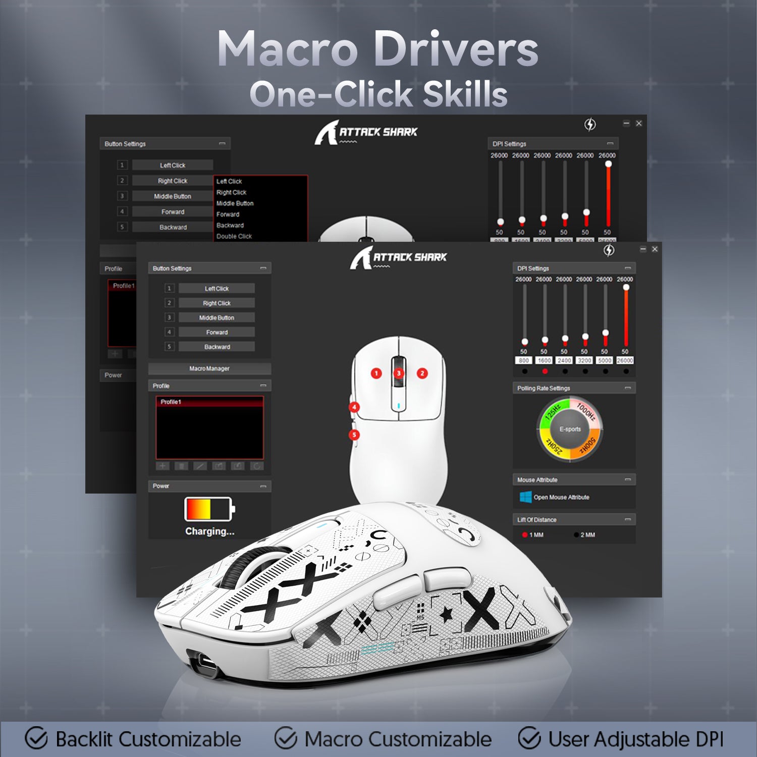 ATTACK SHARK X3PRO gaming mouse comparison chart with 8K, 42000 DPI and tri-mode connectivity