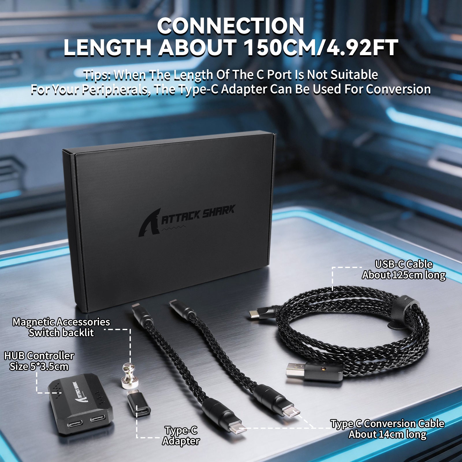 ATTACK SHARK C07 PRO 2-In 1  Type C Cable for 8KHz Gaming Keyboard/Mouse