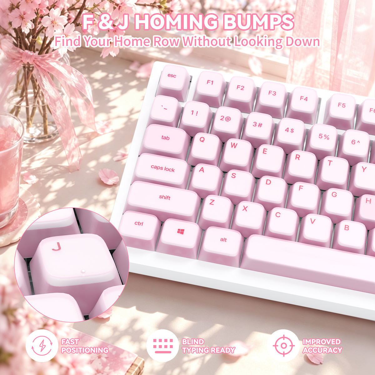 ATTACK SHARK SK01 113 Keys Silicone Keycap Set, Cherry Profile, ANSI, Pink