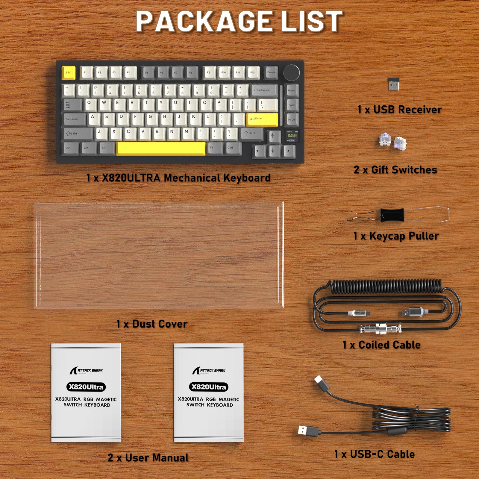 ATTACK SHARK X820ULTRA Mechanical Keyboard with C01ULTRA Coiled Cable